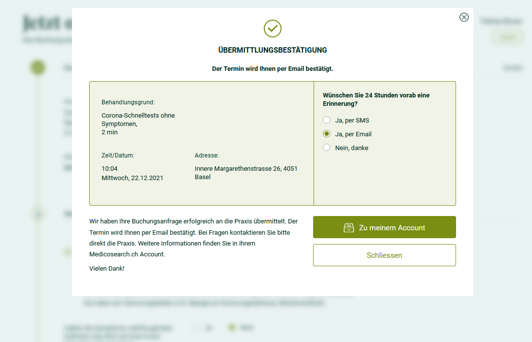Online Terminbuchung Erfolgreich