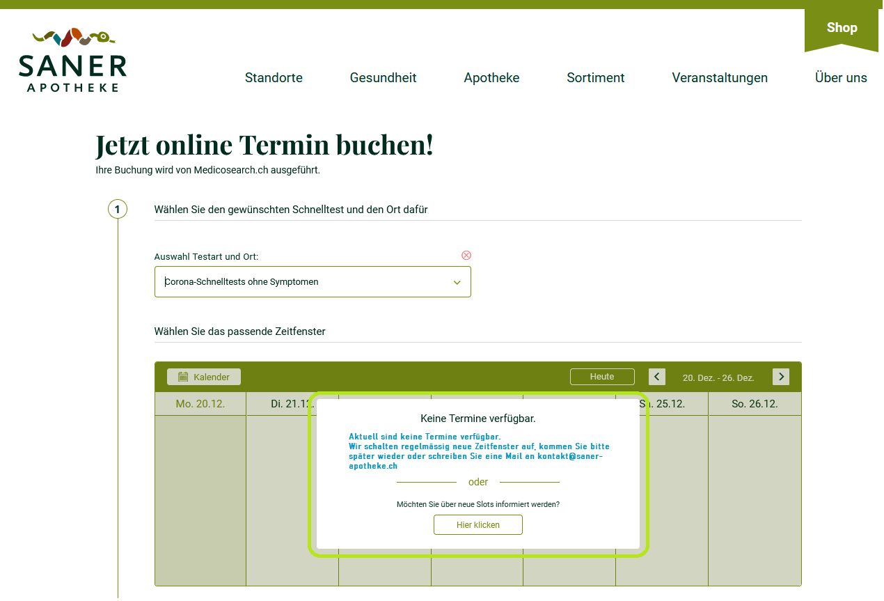 Online Terminbuchung Schritt 1 kein Termin