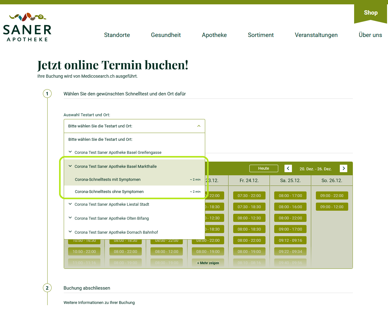 Online Terminbuchung Schritt 1