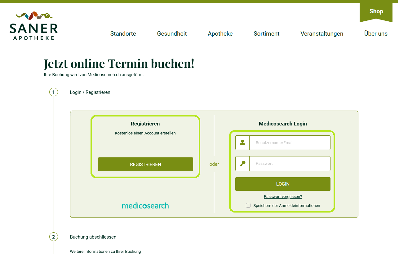 Online Terminbuchung Schritt 2 Anmeldung